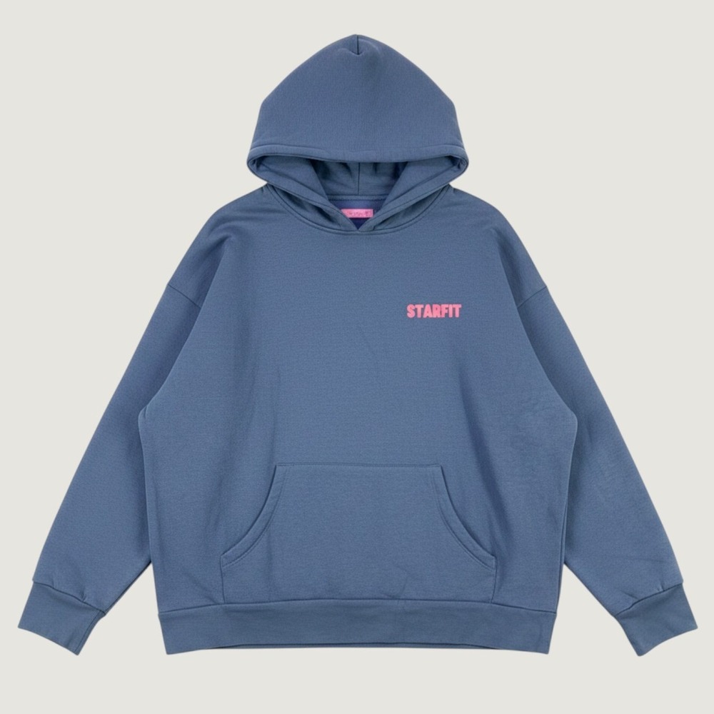STARFIT Cherry Graphic Hoodie Women Large Blue Long Sleeve Cotton Blend Pullover